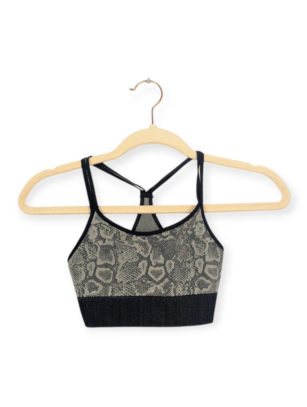 Bombshell Sportswear Sports Bra XS Snakeskin Print Strappy Back Athletic Gym